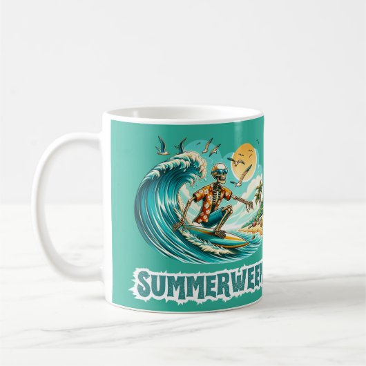 Surfen Skeleton Zomer Tussen Strand Vibes Koffiemok (Links)