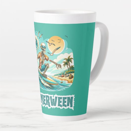 Surfen Skeleton Zomer Tussen Strand Vibes Latte Mok (Rechterhoek)