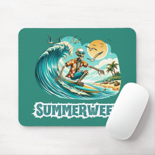 Surfen Skeleton Zomer Tussen Strand Vibes Muismat (Met muis)