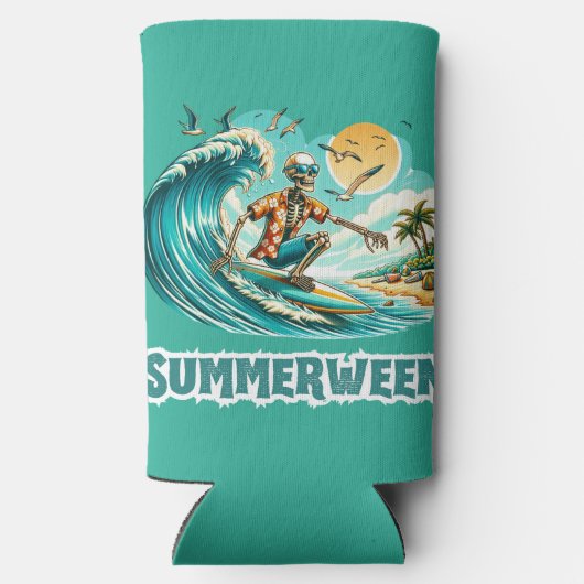 Surfen Skeleton Zomer Tussen Strand Vibes Seltzer Blikjeskoeler (Achterkant)
