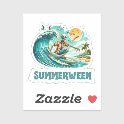 Surfen Skeleton Zomer Tussen Strand Vibes Sticker (Vel)