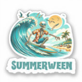 Surfen Skeleton Zomer Tussen Strand Vibes Sticker (Voorkant)