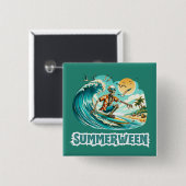 Surfen Skeleton Zomer Tussen Strand Vibes Vierkante Button 5,1 Cm (Voorkant /achterkant)