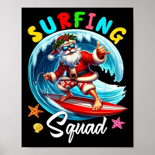 Surfen Squad Kerstmis in juli Santa Hawaiian Fun Poster (Voorkant)