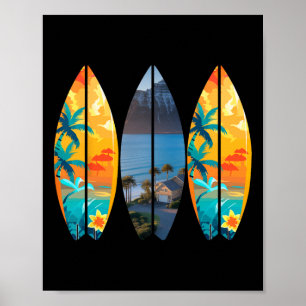 Surfen Strand Surfplank Retro Tropisch Hawaï Palm Poster