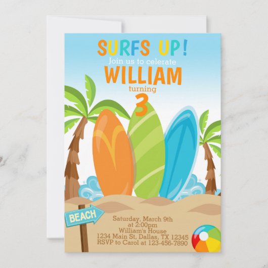 Surfen Surfboard verjaardagsfeestje Uitnodiging (Voorkant)