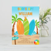 Surfen Surfboard verjaardagsfeestje Uitnodiging (Staand voorkant)