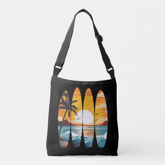 Surfen Surfboards Zonsondergang Crossbody Tas (Voorkant)