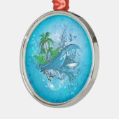 Surfen, surfbord met handpalm metalen ornament (Links)