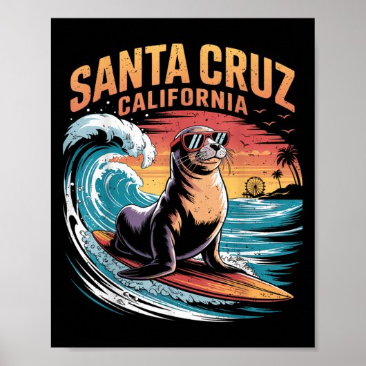 Surfen Surfen 70s 80s Santa Cruz California Retro Poster (Voorkant)