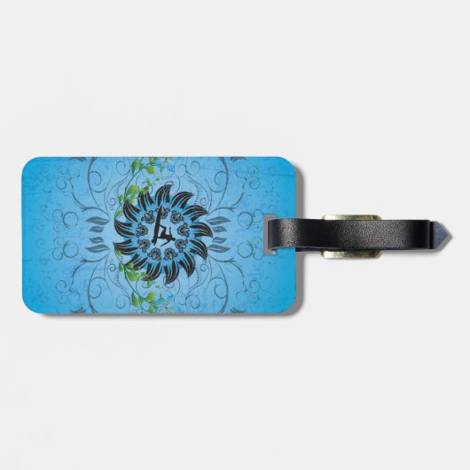 Surfen, surfen op blauwe achtergrond bagagelabel (Achterkant horizontaal)