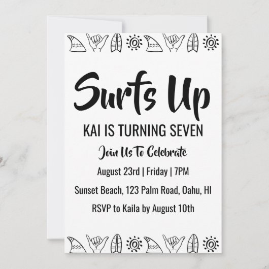 Surfen Surfen Strand Verjaardagsfeestuitnodigingen Kaart (Voorkant)