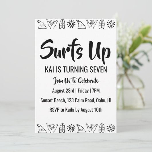 Surfen Surfen Strand Verjaardagsfeestuitnodigingen Kaart (Staand voorkant)