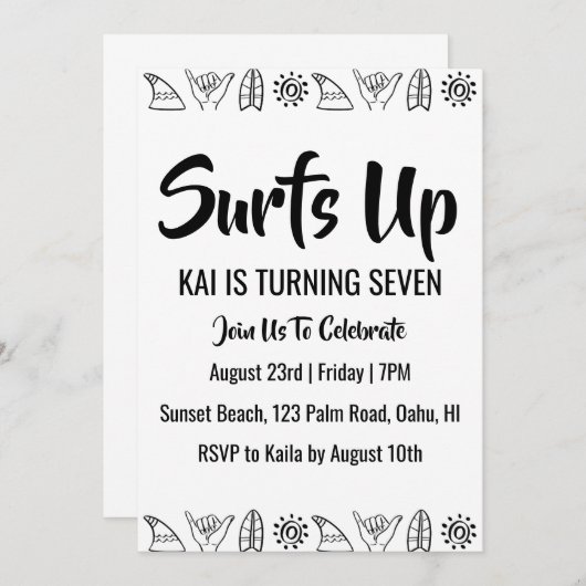 Surfen Surfen Strand Verjaardagsfeestuitnodigingen Kaart (Voorkant / Achterkant)