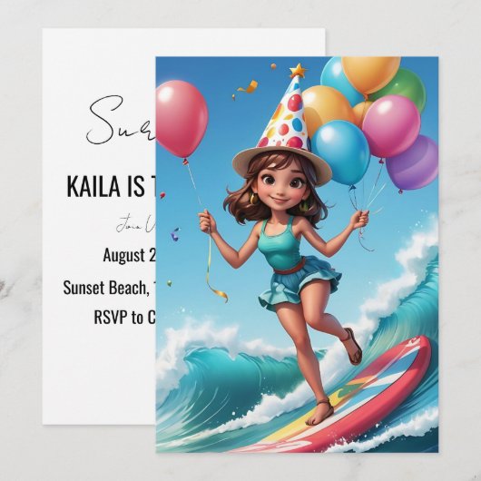 Surfen Surfen Strand Verjaardagsfeestuitnodigingen Kaart (Voorkant / Achterkant)