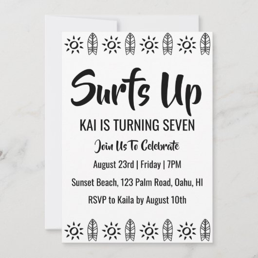 Surfen Surfen Strand Verjaardagsfeestuitnodigingen Kaart (Voorkant)