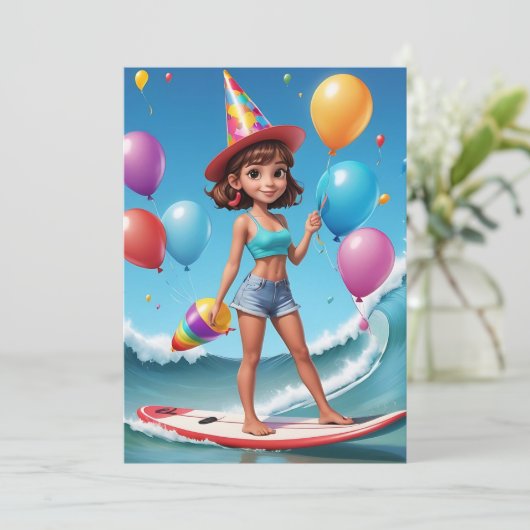 Surfen Surfen Strand Verjaardagsfeestuitnodigingen Kaart (Staand voorkant)