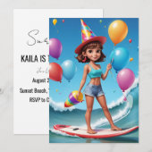 Surfen Surfen Strand Verjaardagsfeestuitnodigingen Kaart (Voorkant / Achterkant)