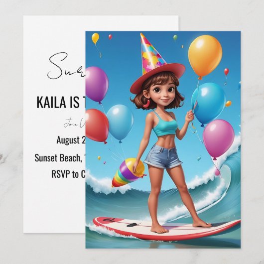 Surfen Surfen Strand Verjaardagsfeestuitnodigingen Kaart (Voorkant / Achterkant)
