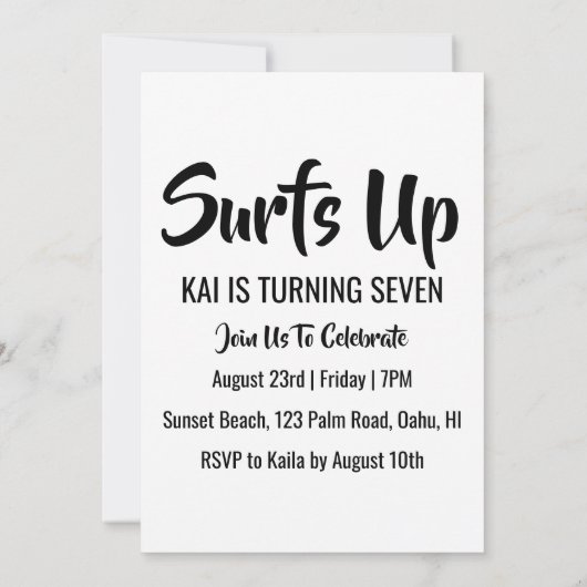 Surfen Surfen Strand Verjaardagsfeestuitnodigingen Kaart (Achterkant)