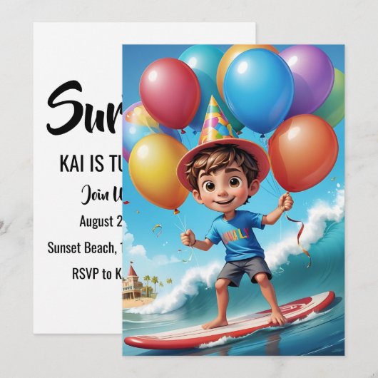 Surfen Surfen Strand Verjaardagsfeestuitnodigingen Kaart (Voorkant / Achterkant)