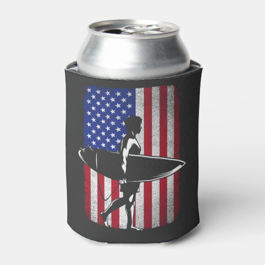 Surfen Surfer 4 juli Amerikaanse vlag voor M Blikjeskoeler (Blikje Voorkant)