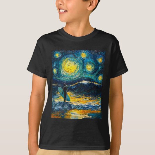 Surfen Surfer Surfplank - Van Gogh Stijl - Sterren T-shirt (Voorkant)