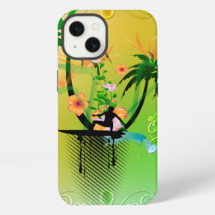 Surfen, surfplankrijder met palm iPhone 13 hoesje