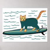 Surfen Tabby Cat Fun Cool Nursery Kinder Strand Poster (Voorkant)