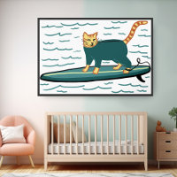 Surfen Tabby Kat Fun Koele Kinderkamer Strand
