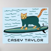 SURFEN Tabby Kat Grappig Schattige CUSTOM NAAM Kin Poster (Voorkant)