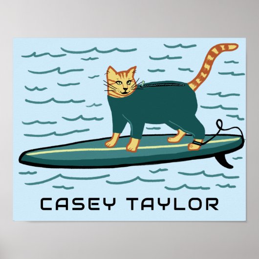 SURFEN Tabby Kat Grappig Schattige CUSTOM NAAM Kin Poster (Voorkant)