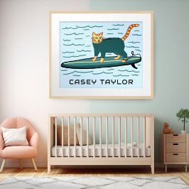 SURFEN Tabby Kat Grappig Schattige CUSTOM NAAM Kin Poster