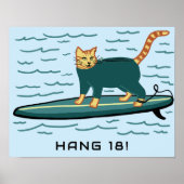 SURFEN Tabby Kat Grappig Schattigee AANGEPASTE TEK Poster (Voorkant)