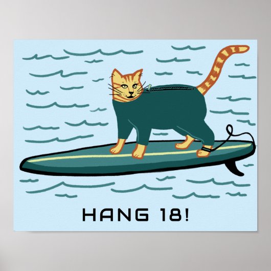 SURFEN Tabby Kat Grappig Schattigee AANGEPASTE TEK Poster (Voorkant)