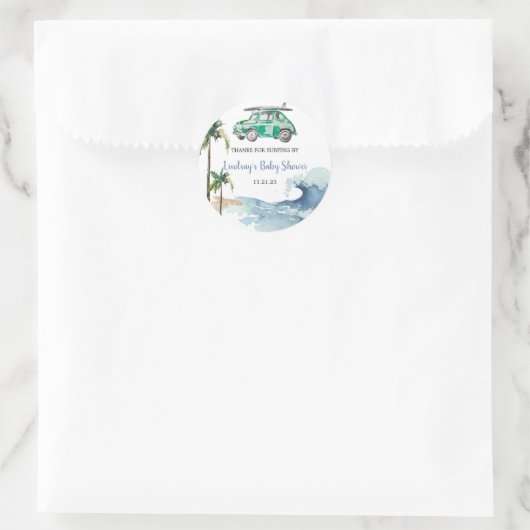 Surfen Thema Baby shower Invitation Beach Baby Ronde Sticker (Tas)