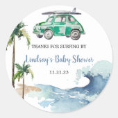 Surfen Thema Baby shower Invitation Beach Baby Ronde Sticker (Voorkant)