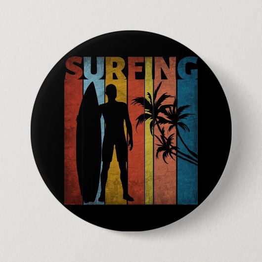 SURFEN TROPISCHE ZOMER RONDE BUTTON 7,6 CM (Voorkant)