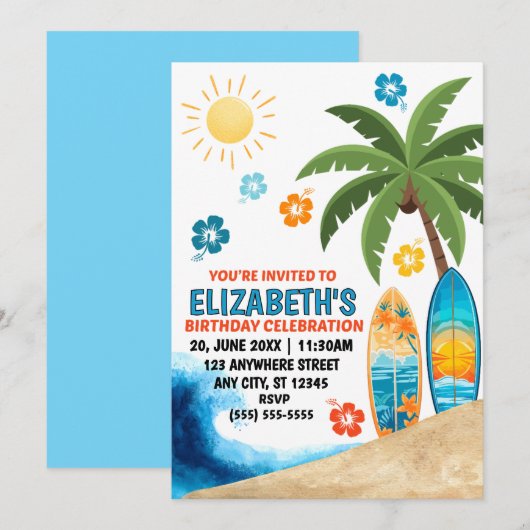 Surfen Verjaardagsfeest Uitnodiging (Voorkant / Achterkant)