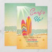 Surfen Verjaardagsuitnodiging Surf Up Beach Girl Kaart (Voorkant / Achterkant)