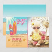 Surfen Verjaardagsuitnodiging Surf Up Beach Girl Kaart (Voorkant / Achterkant)