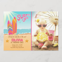 Surfen Verjaardagsuitnodiging Surf Up Beach Girl
