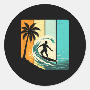 Surfen - Vintage Surfing Summer Ronde Sticker