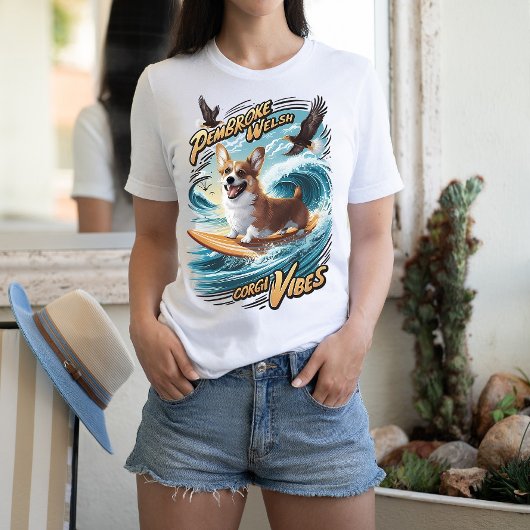 Surfen Welsh Corgi Catching Big Wave T-shirt