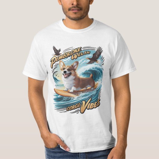 Surfen Welsh Corgi Catching Big Wave T-shirt (Voorkant)