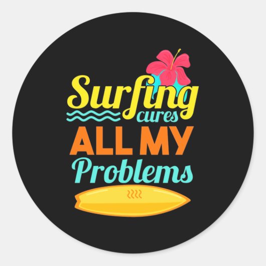 Surfen zijn al mijn problemen ronde sticker (Voorkant)