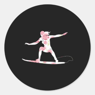 Surfen Zomer - Surfer Strandliefhebber Cool Bloeme Ronde Sticker