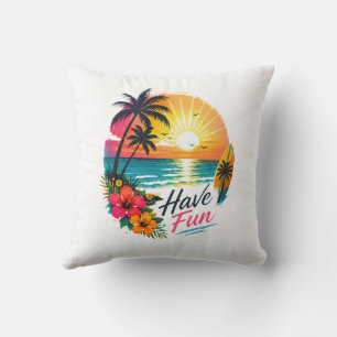 Surfen, Zon & Palmbomen – Tropische Zomer Vibes Kussen