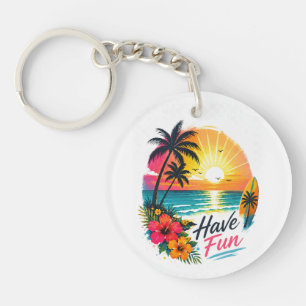 Surfen, Zon & Palmboom - Tropische Zomer Vibe Sleutelhanger