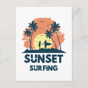 Surfen -Zonsondergang Surfen Briefkaart